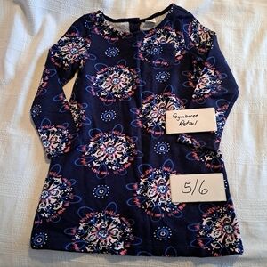 Gymboree girls size 5-6 navy blue dress with flower design, long sleeved